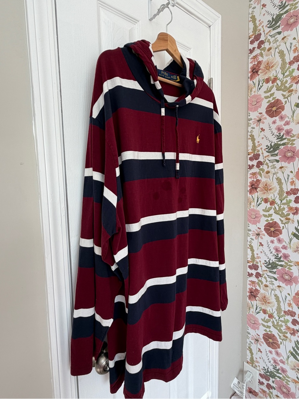 Men’s Polo Ralph Lauren Burgundy Navy White Striped Hoodie Big&Tall - Picture 10 of 12